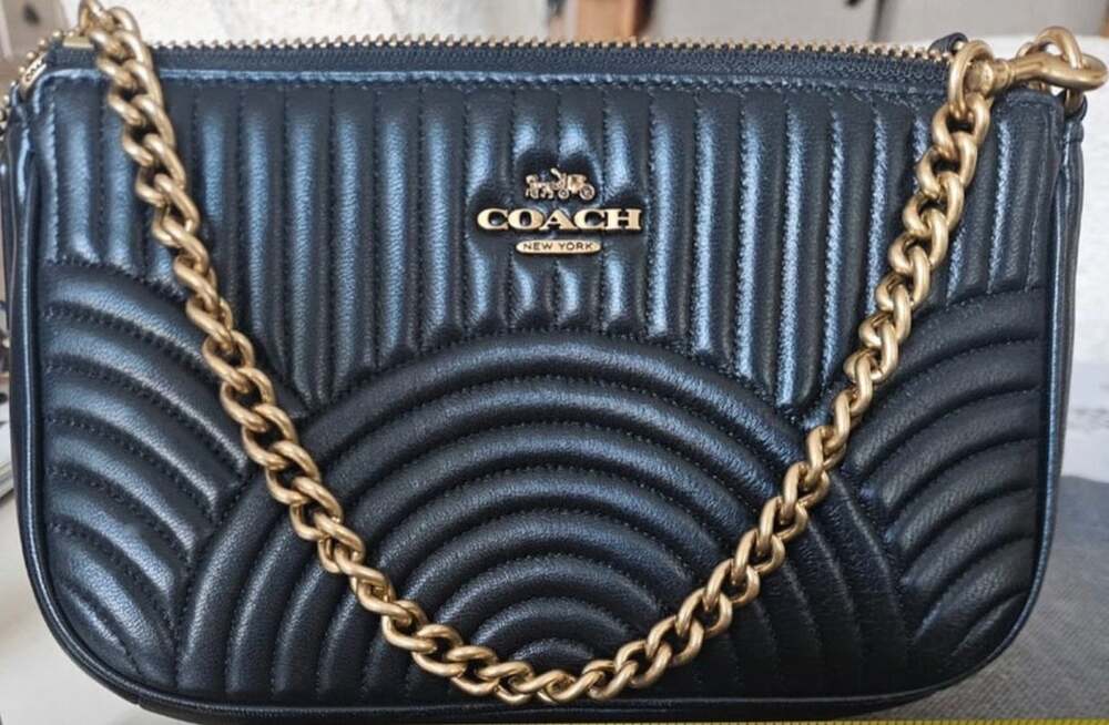 Coach Quilted Black Leather Shoulder Bag Chain Strap